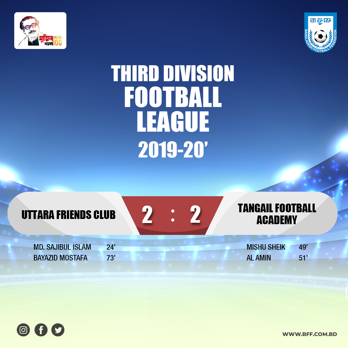 Uttara Friends Club and Tangail Football Academy  draws the match